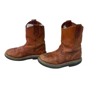 John Deere Boys 13M Western Cowboy Boots Leather Brown Rubber Sole Durable READ